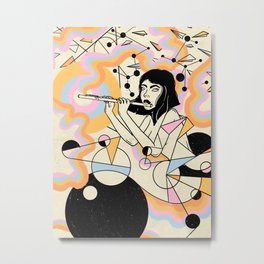 Flute girl geometric abstract surrealism Metal Print
