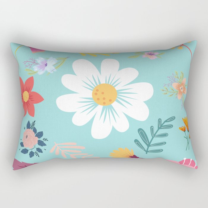 Random Floral Pattern 7 Regent St Blue Background Color Rectangular Pillow