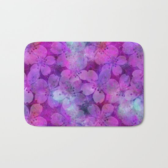 Fancy Floral watercolor pattern pink Bath Mat