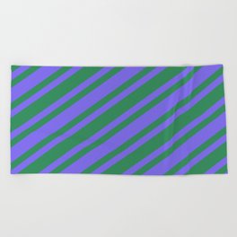 [ Thumbnail: Sea Green & Medium Slate Blue Colored Pattern of Stripes Beach Towel ]