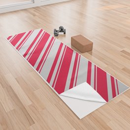 [ Thumbnail: Light Grey and Crimson Colored Lines/Stripes Pattern Yoga Towel ]