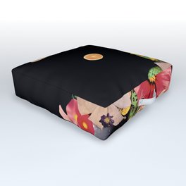 The Citrus Queen of Saturnia Black Background Outdoor Floor Cushion | Paper, Deepspace, Collage, Grapefruit, Ladyjennd, Saturn, Orange, Butterfly, Ladyjend, Citrus 