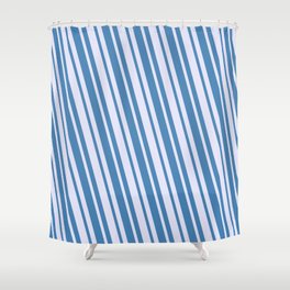 [ Thumbnail: Lavender and Blue Colored Striped/Lined Pattern Shower Curtain ]