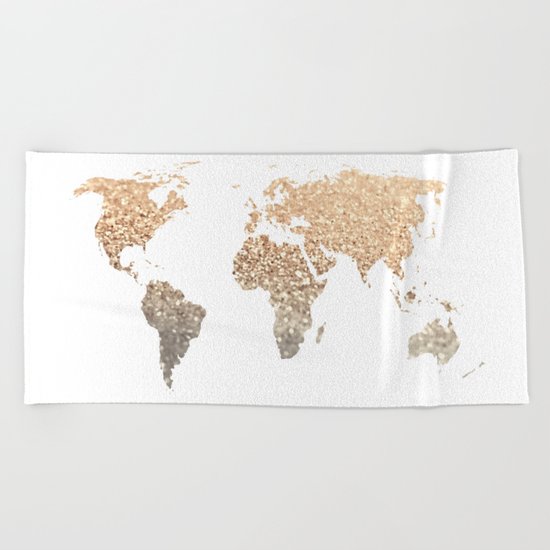 GOLD WORLD MAP Beach Towel