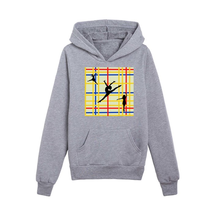 Dancing like Piet Mondrian - New York City I. Red, yellow, and Blue lines on the light green background Kids Pullover Hoodie