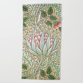 William Morris Green and Yellow Artichoke Wallpaper Vintage Floral Pattern Victorian Green Floral Pattern Beach Towel