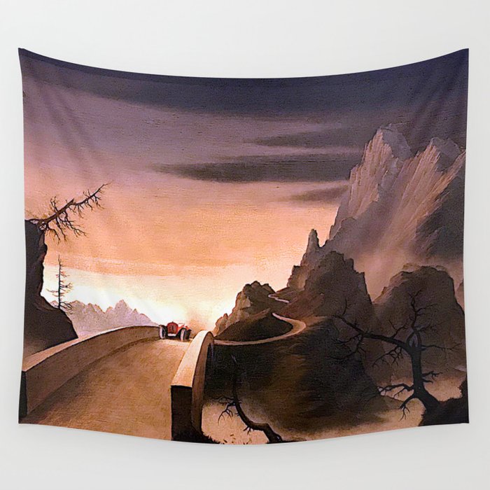 Franz Sedlacek Mountain Landscape with Automobile Wall Tapestry by