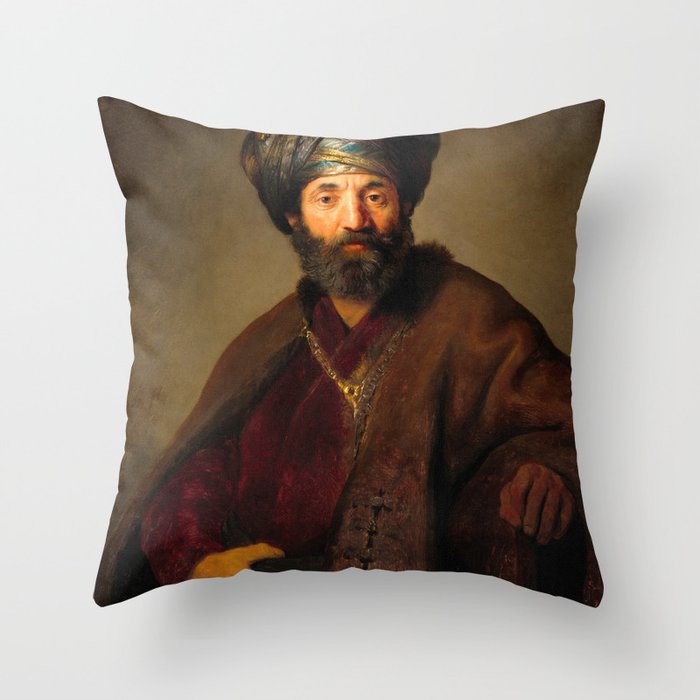 Man in Oriental Costume, 1635 by Rembrandt van Rijn Throw Pillow