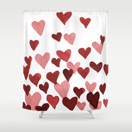 Valentine's Day Watercolor Hearts - red Shower Curtain