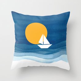 A sailboat in the sea Throw Pillow