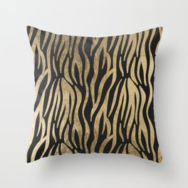 Modern elegant black faux gold trendy zebra animal print Throw Pillow