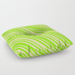 [ Thumbnail: Chartreuse and Tan Colored Lined Pattern Floor Pillow ]