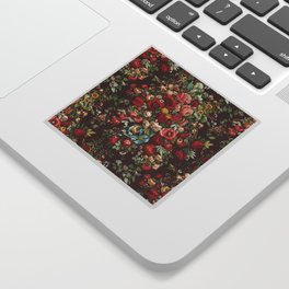 CHINTZ RED FLORAL PATTER WITH BLUE RIBBON. Sticker