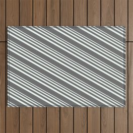 [ Thumbnail: Mint Cream & Dim Gray Colored Pattern of Stripes Outdoor Rug ]