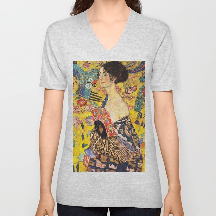 Gustav Klimt "Dame mit Fächer" V Neck T Shirt