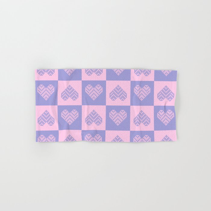 Stitched Cowhide Hearts on Checkered Pattern Hand & Bath Towel