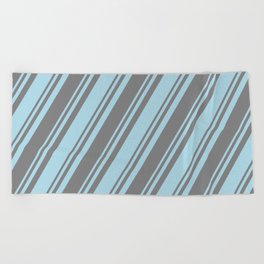 [ Thumbnail: Light Blue and Grey Colored Lined/Striped Pattern Beach Towel ]