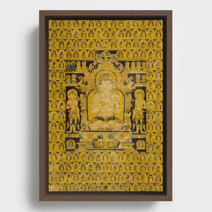 Golden Buddha Vairochana Thangka Mandala Framed Canvas