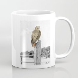 Red tailed hawk on fencepost Coffee Mug