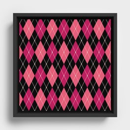 Pink And Black Argyle Diamonds Pattern Diamond Shape Tartan Quilt Knit Sweater Geometric  Framed Canvas