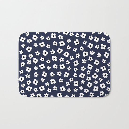 Blue White Spring Flower Pattern Bath Mat