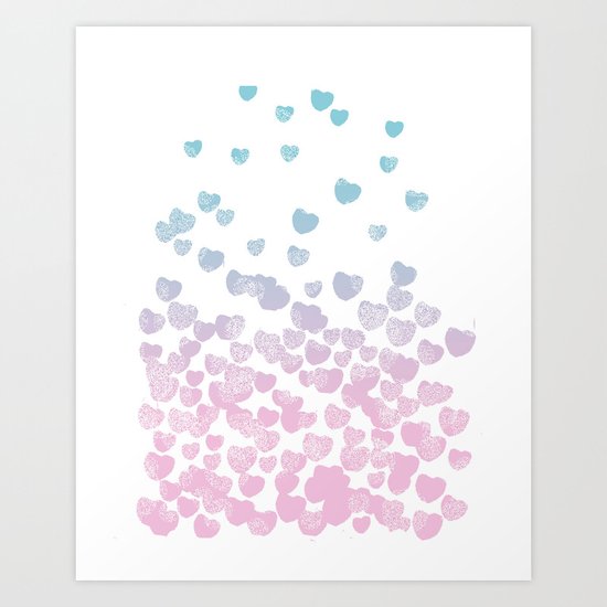 Hearts falling ombre blue and pastel pink cotton candy wonderland Art Print