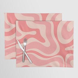 Blush Pink Modern Retro Liquid Swirl Abstract Pattern Square Placemat