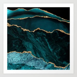 Teal Blue Emerald Marble Landscapes Art Print