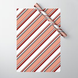 [ Thumbnail: Dim Gray, Dark Salmon, Maroon & White Colored Lines/Stripes Pattern Wrapping Paper ]