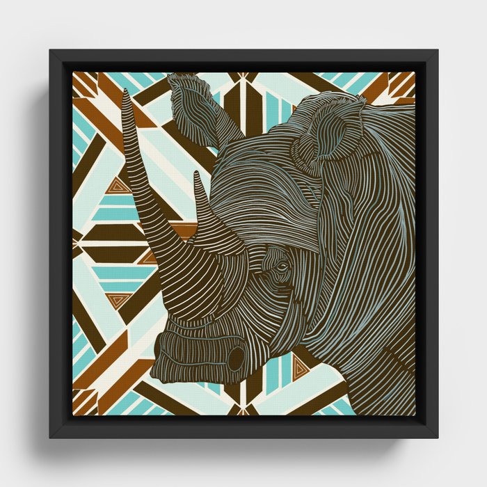 Rhino from Africa on pattern background Framed Canvas