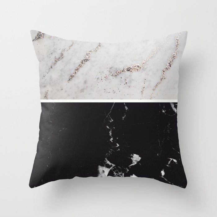 White Glitter Marble & Black Marble #1 (Faux Glitter) #decor #art #society6 Throw Pillow