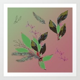Stylish plant bushes leaves pattern design Art Print