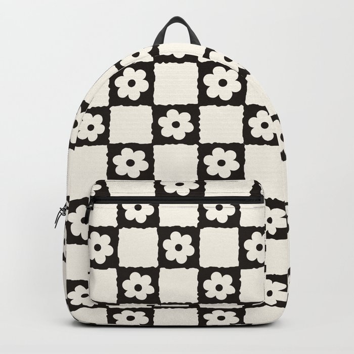 Retro Flower Checker in Black&White Backpack
