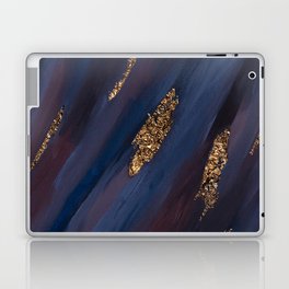 Navy Blue Paint Brushstrokes Gold Foil Laptop Skin
