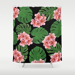 Tropical Floral Print Black Shower Curtain