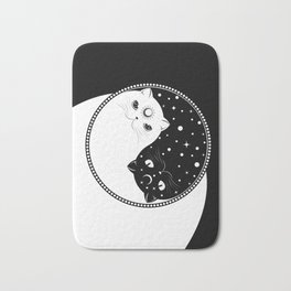 Cartoon black and white cats, yin yang sign Bath Mat | Crescentmoon, Stars, Kawaii, Minimalism, Graphicdesign, Whitecat, Yin Yang, Cute, Digital, Day 