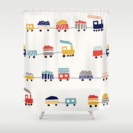 Seamless pattern with cute color trains Shower Curtain