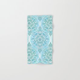 Turquoise Blue, Teal & White Protea Doodle Pattern Hand & Bath Towel
