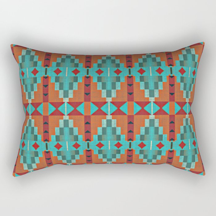Orange Red Aqua Turquoise Teal Native Mosaic Pattern Rectangular Orange Red Aqua Turquoise Teal Native Mosaic Pattern Rectangular Pillow