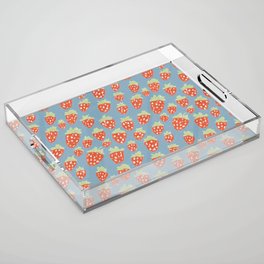 Cute Hand-Drawn Strawberry Pattern (Textured Version, Grey Blue BG) Acrylic Tray