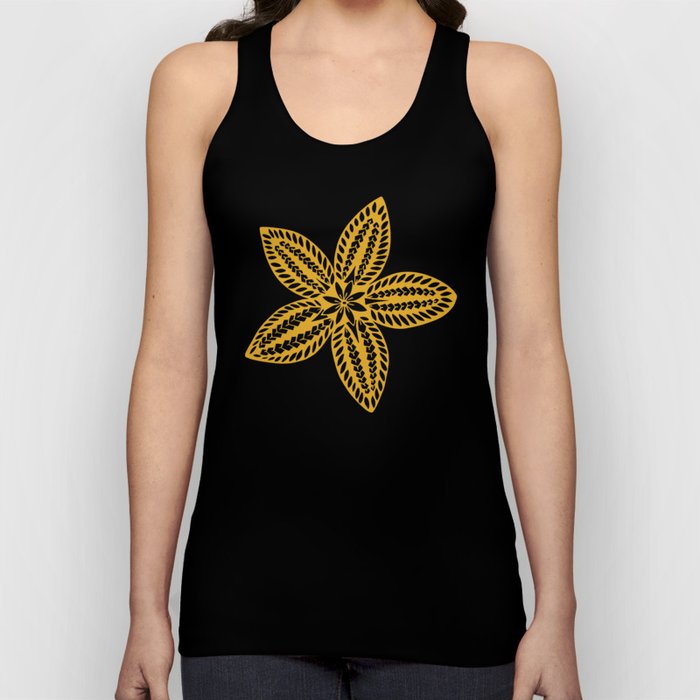 Retro Brown Blue Yellow Gold Polynesian Flowers Pattern Tank Top