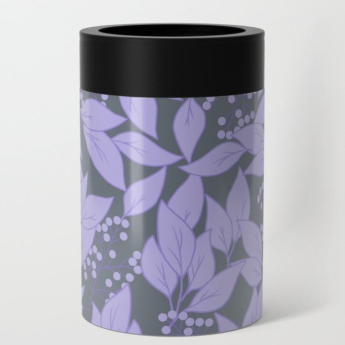 Leaves in Purple and Dark Gray Can Cooler