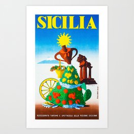 Vintage Sicilia Italia - Sicily Italy Travel Art Print