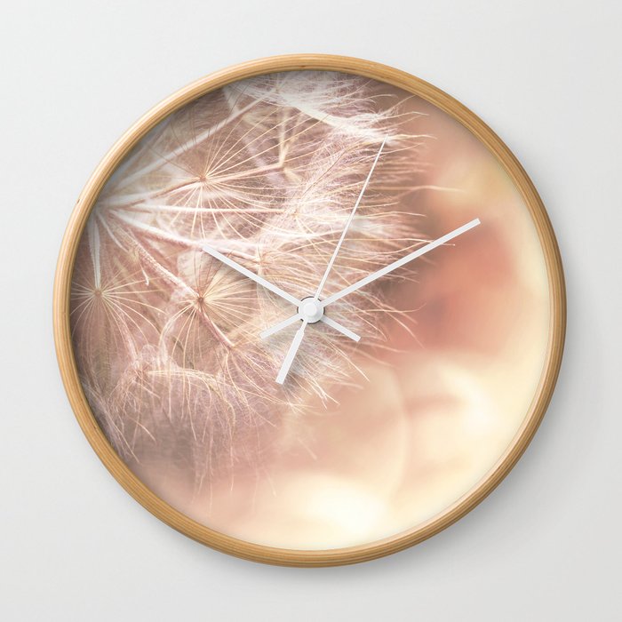 Pink Macro (2) Dandelion Flower - Floral Nature Photography Art and Accessories Wall Clock