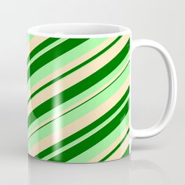 [ Thumbnail: Dark Green, Green, and Beige Colored Stripes Pattern Coffee Mug ]