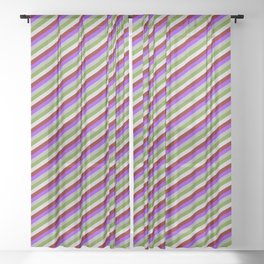 [ Thumbnail: Vibrant Dark Grey, Green, Light Grey, Maroon & Purple Colored Lines/Stripes Pattern Sheer Curtain ]