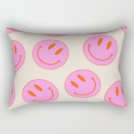 Keep Smiling! - Large Pink and Beige Smiley Face Pattern Rectangular Pillow