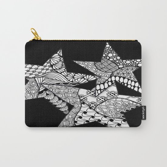 Midnight Zentangle Stars Black and White Illustration Carry-All Pouch