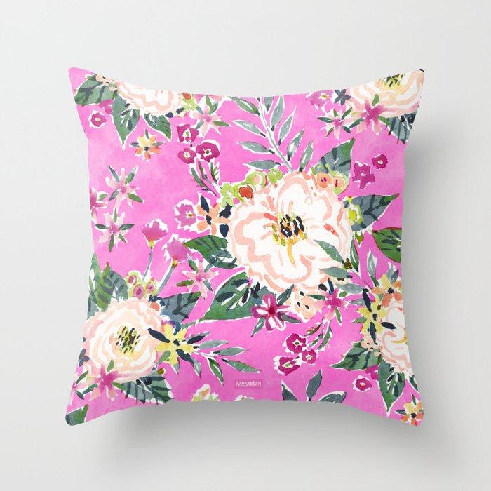 Pretty Marcy Hot Pink Floral Throw Pillow By Barbraignatiev Society6