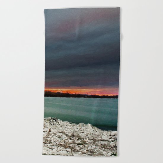 Sunset on the riverside Beach Towel
